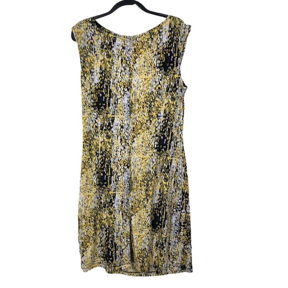 Vintage 90s Yellow and Grey Animalistic Waterfall, Scoop Neck Dress Plus sz 18 - Picture 2 of 8